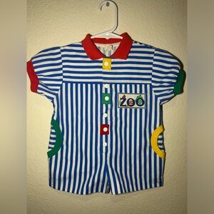 Vintage Colorblock Zoo Shorts Romper Outfit.Amazing back graphic Pockets Buttons